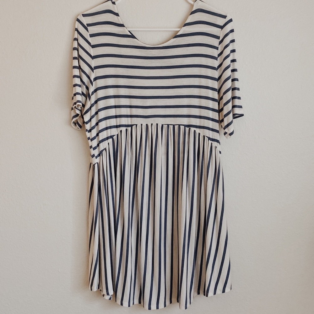 PinkBlush Striped Cross Back Peplum Maternity Top